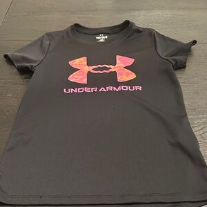 Under Armour Kids Black Tee with Pink Logo
